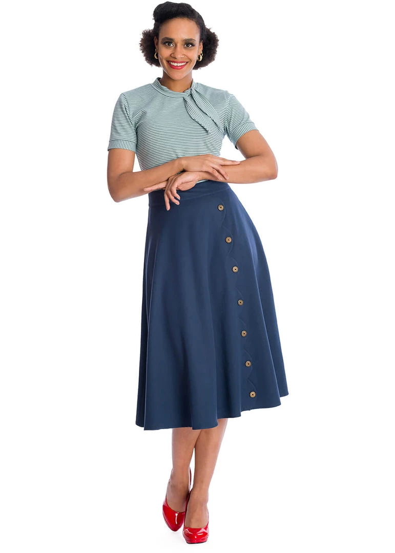 Banned Sweet Scallop 40's Swing Skirt Navy New In