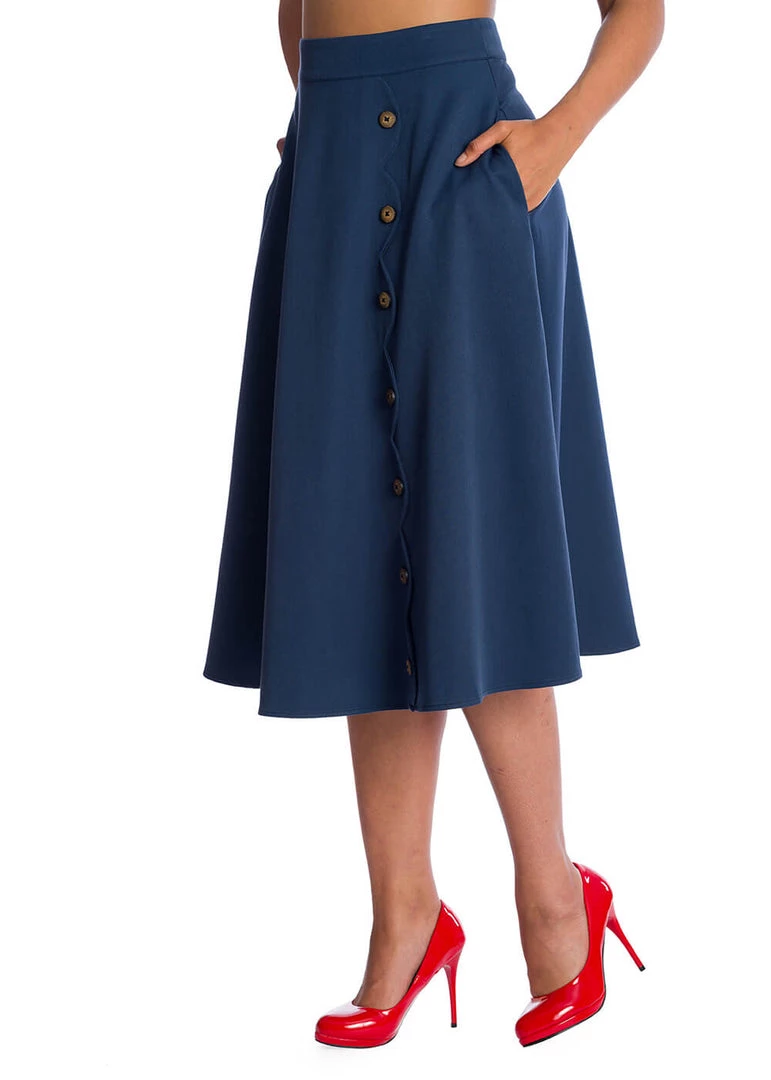 Banned Sweet Scallop 40's Swing Skirt Navy New In