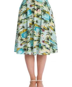 Banned Tropical Palms 50's Swing Skirt Green New In