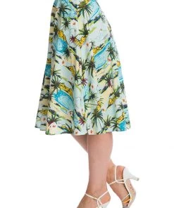 Banned Tropical Palms 50's Swing Skirt Green New In