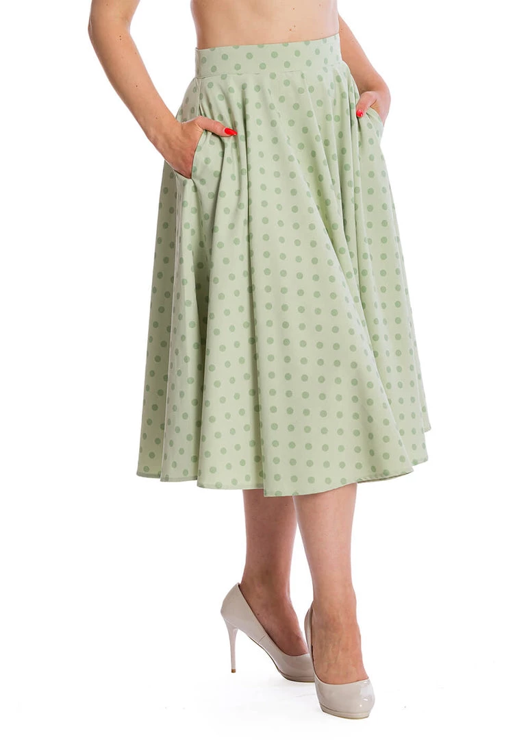 Banned Dot Days Polkadot 50's Swing Skirt Green