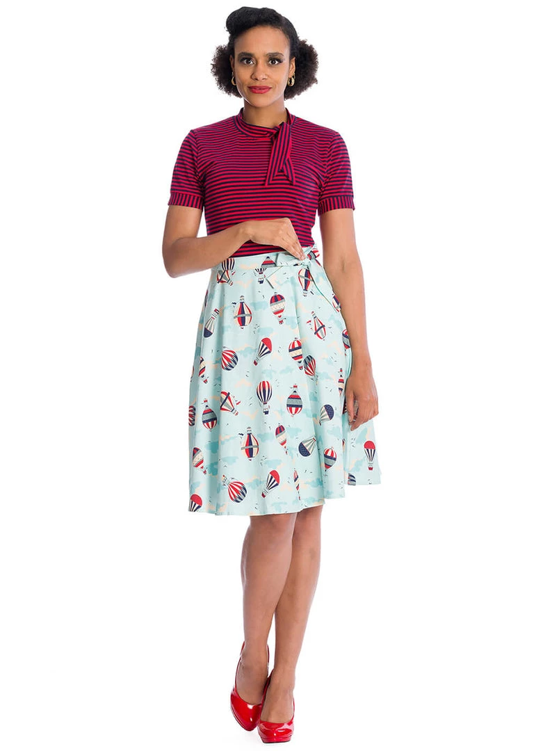 Banned Hot Air Balloon Globe 50's Swing Wrap Skirt Blue