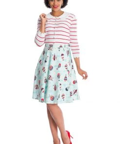 Banned Hot Air Balloon Globe 50's Swing Wrap Skirt Blue