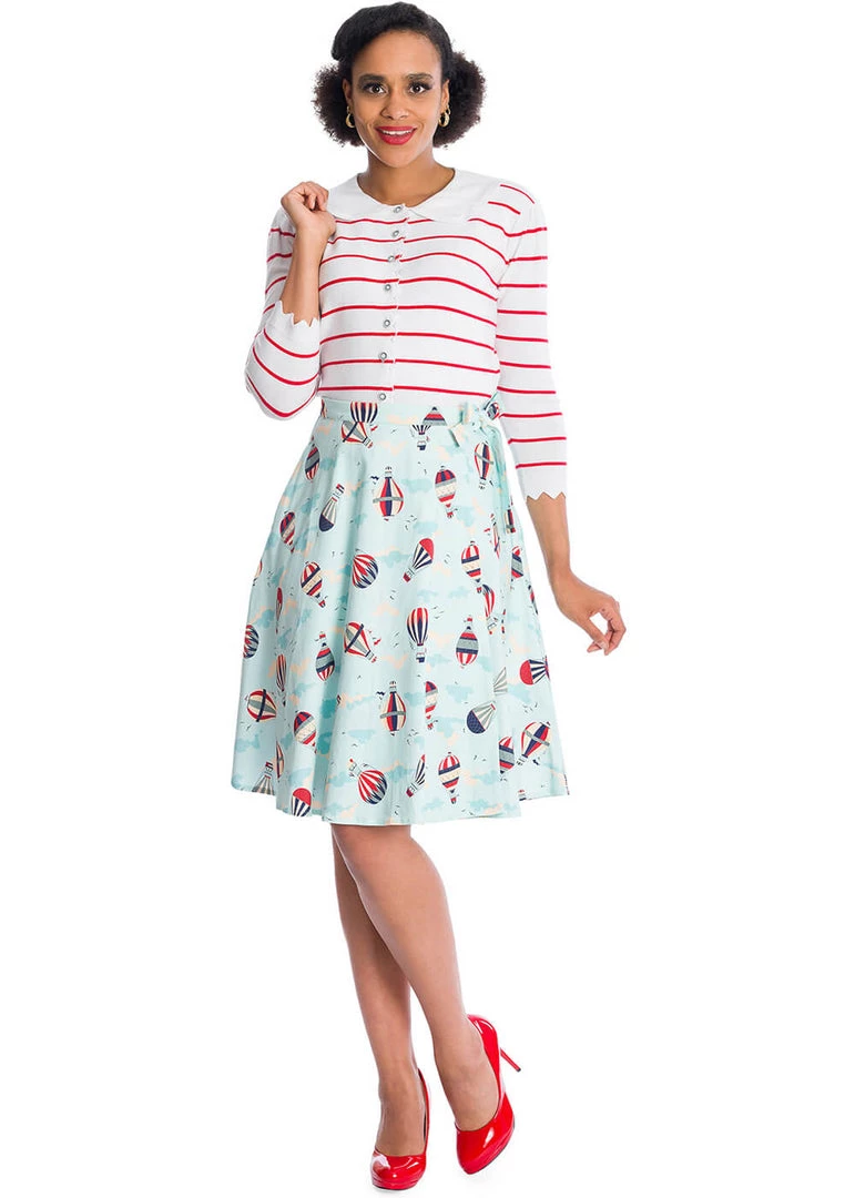 Banned Hot Air Balloon Globe 50's Swing Wrap Skirt Blue