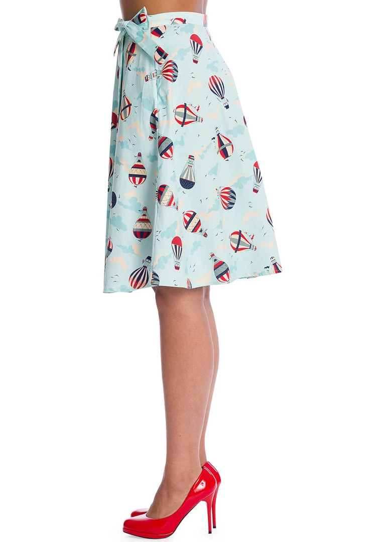 Banned Hot Air Balloon Globe 50's Swing Wrap Skirt Blue