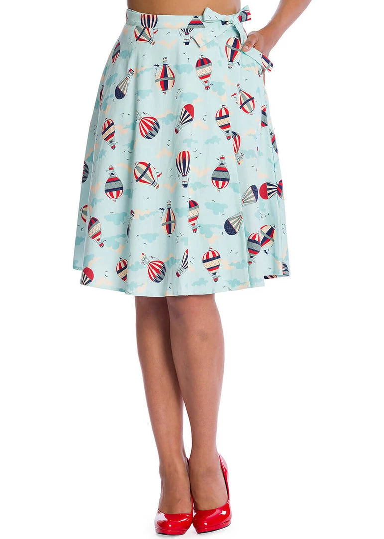 Banned Hot Air Balloon Globe 50's Swing Wrap Skirt Blue