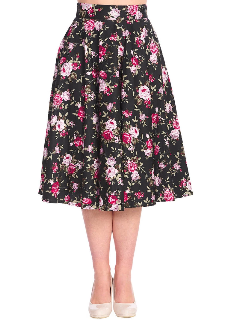 New In Banned Fleur De Nuit 50's Swing Skirt Black