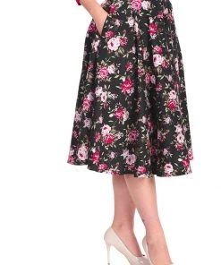 New In Banned Fleur De Nuit 50's Swing Skirt Black