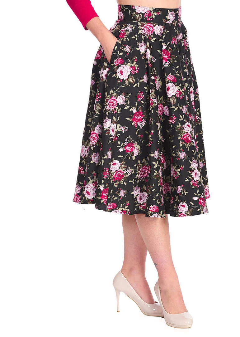 New In Banned Fleur De Nuit 50's Swing Skirt Black