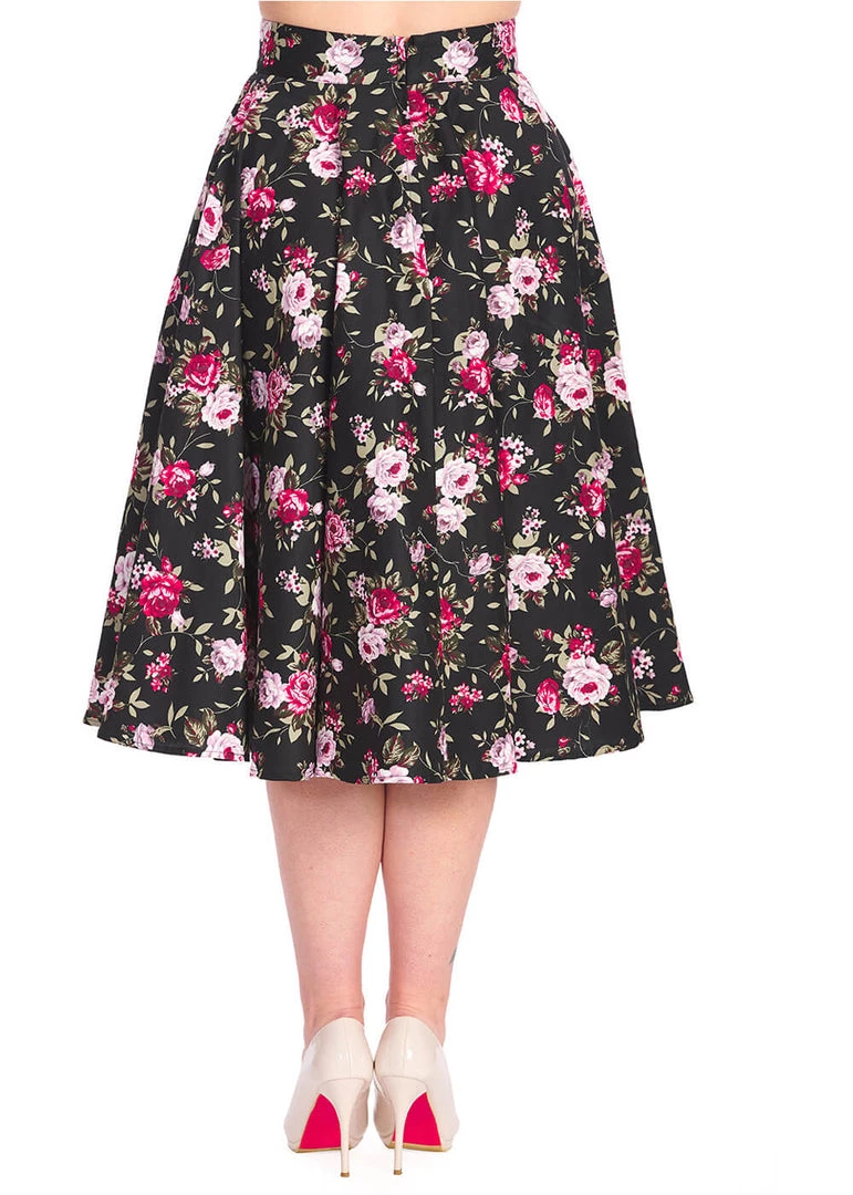 New In Banned Fleur De Nuit 50's Swing Skirt Black