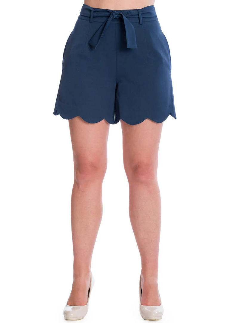Banned Ahoy Scallop 50's Shorts Navy Blue New In