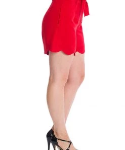 Banned Ahoy Scallop 50's Shorts Red New In