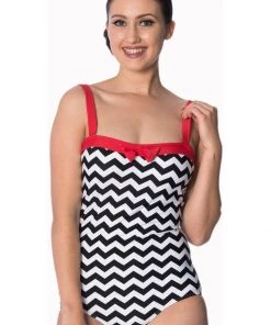 New In Banned Black Coffee Bathingsuit Black White