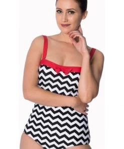 New In Banned Black Coffee Bathingsuit Black White