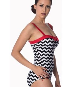 New In Banned Black Coffee Bathingsuit Black White