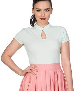 New In Banned Mandarin Collar 40's Top Mint Colour