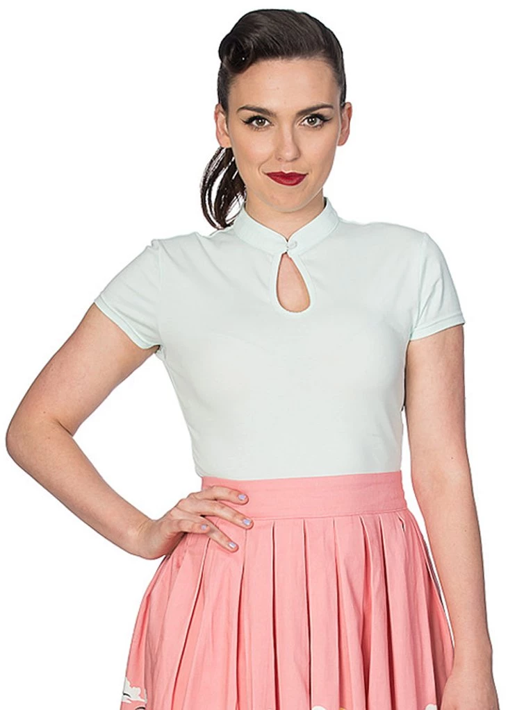 New In Banned Mandarin Collar 40's Top Mint Colour
