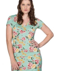 New In Banned Oriental Bloom 50's T-shirt Mint Green
