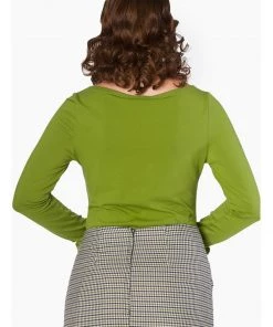 New In Banned Bow 60's Top Khaki Green