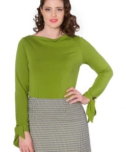 New In Banned Bow 60's Top Khaki Green