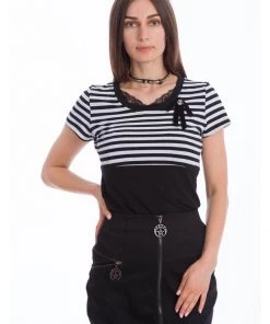 Banned Candy Stripe Sailor 40's Top Black New In