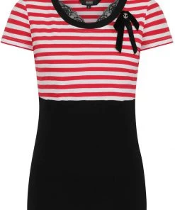 New In Banned Candy Stripe Sailor 40's Top Red