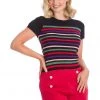 New In Banned Memory Lane Stripe 60's Top Black