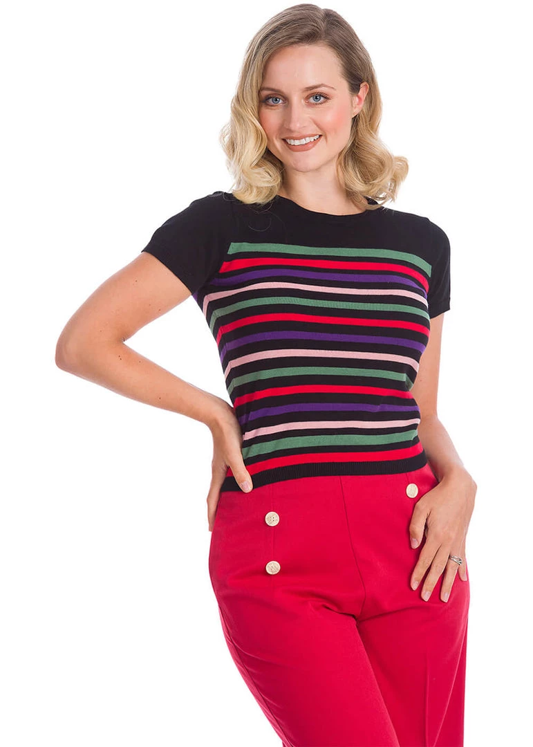 New In Banned Memory Lane Stripe 60's Top Black
