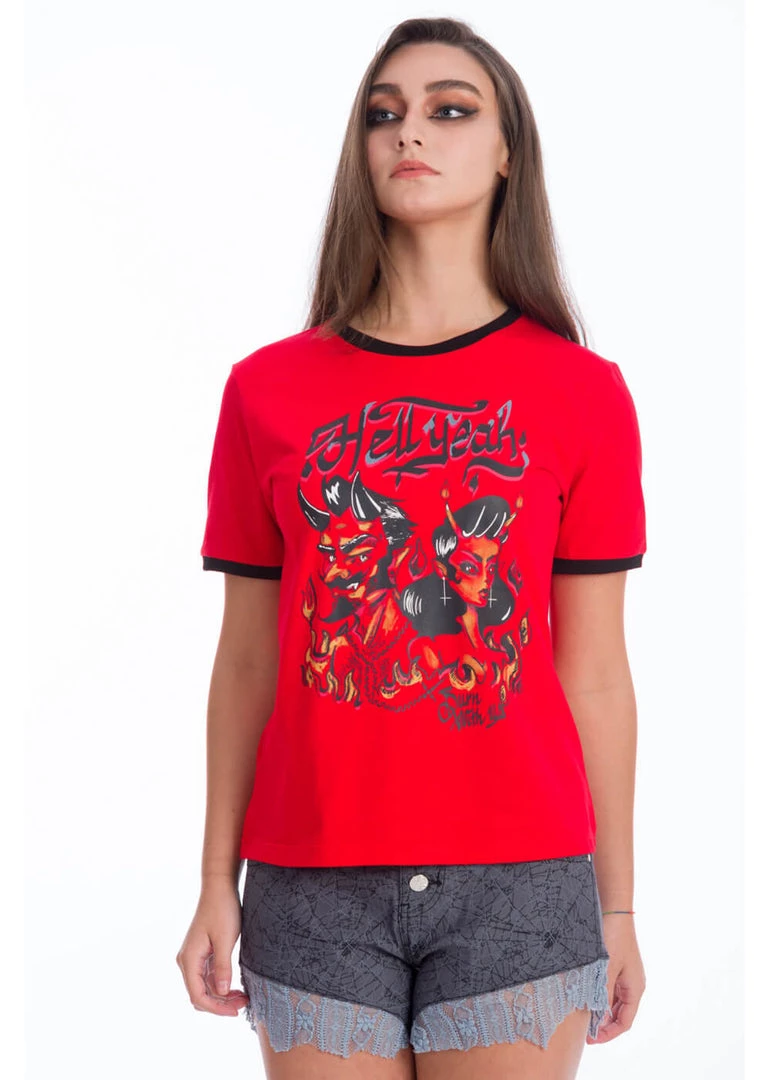 Banned Hell Yeah Devil T-Shirt Red