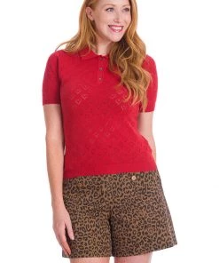 New In Banned Smart Love Hearts Polo Top Red