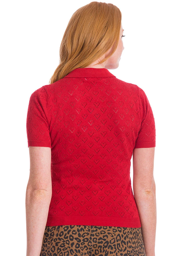 New In Banned Smart Love Hearts Polo Top Red