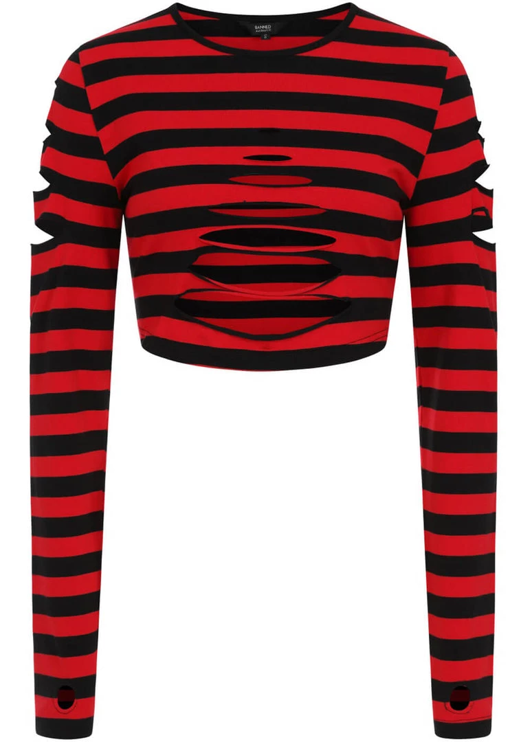Banned Chantrea Stripe 80's Top Red