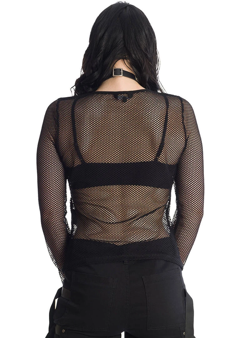 New In Banned Lilith Mesh 80's Top Black