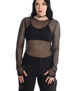 New In Banned Lilith Mesh 80's Top Black