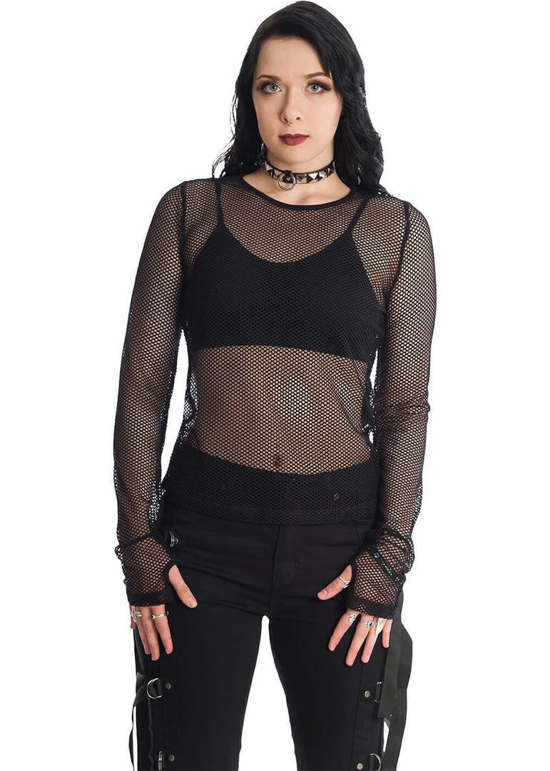 New In Banned Lilith Mesh 80's Top Black
