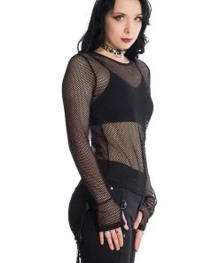 New In Banned Lilith Mesh 80's Top Black