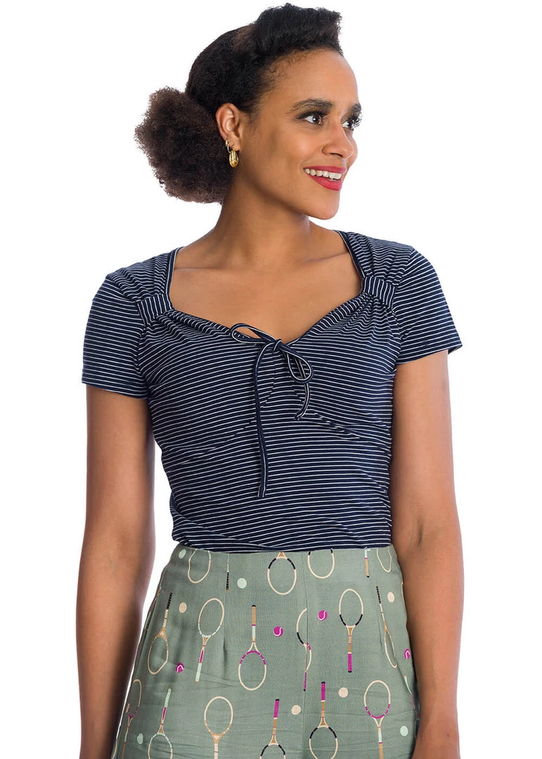 Banned Danni Stripe 50's Top Navy Blue