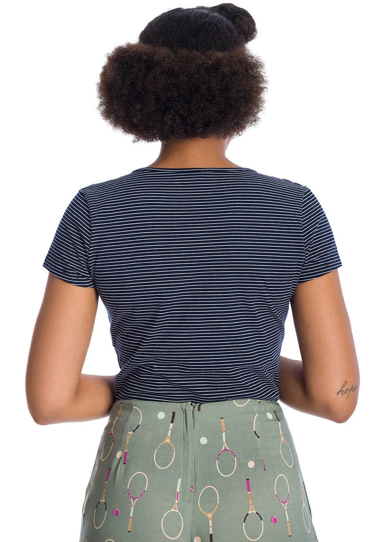 Banned Danni Stripe 50's Top Navy Blue
