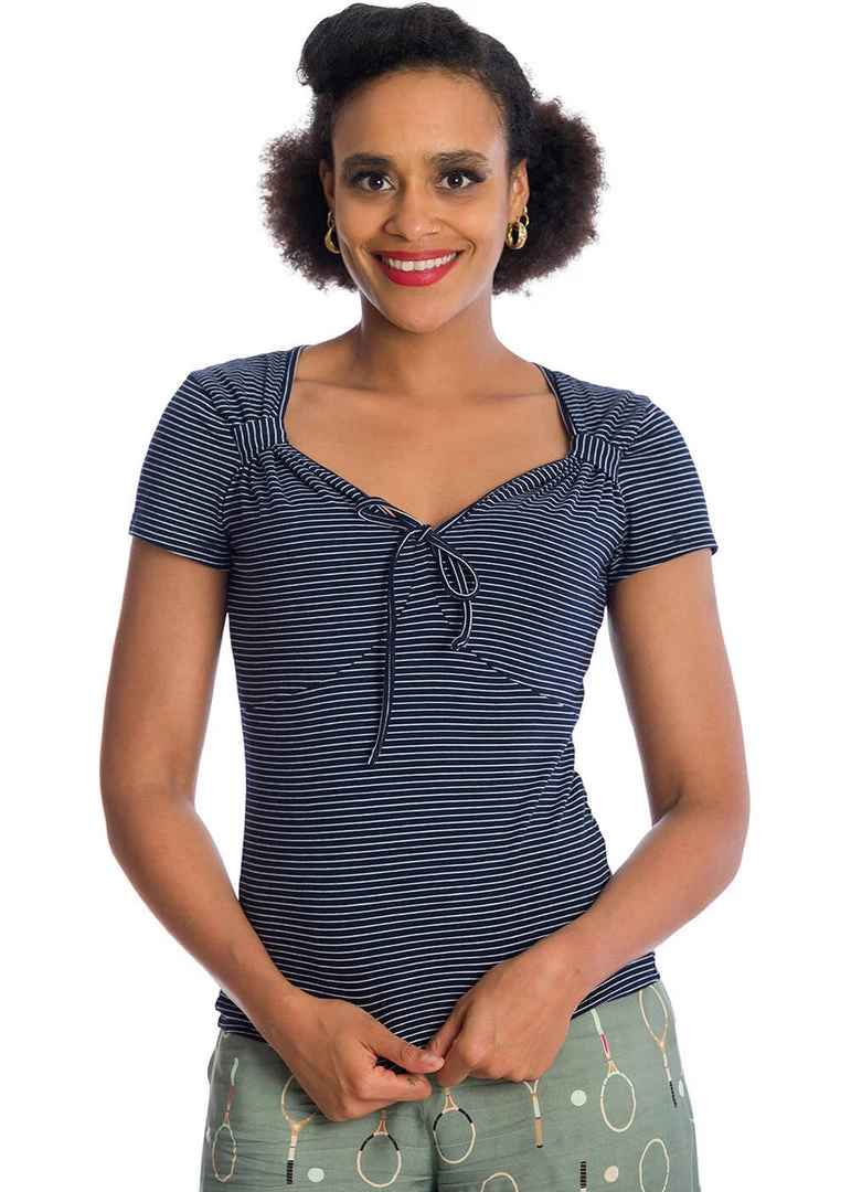 Banned Danni Stripe 50's Top Navy Blue
