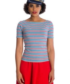 Banned Kate Stripe 40's Top Blue New In