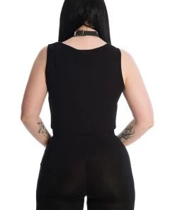 New In Banned Space Cat Cropped T-Shirt Black