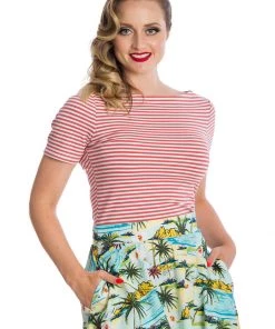 New In Banned Sizzle Stripe 50's Top Pink