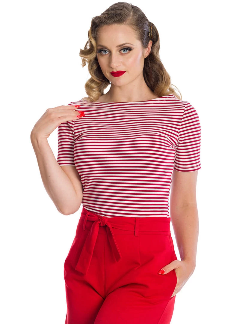 New In Banned Sizzle Stripe 50's Top Red