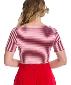 New In Banned Sizzle Stripe 50's Top Red
