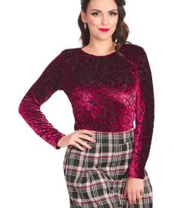 Banned Evening Rose 50's Top Burgundy Black