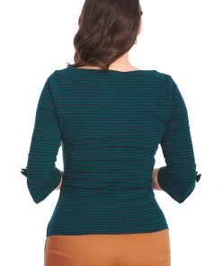 New In Banned Merry Stripe 40's Top Green Navy