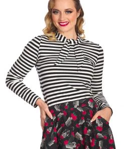 New In Banned Spooks & Stripe 60's Top Black