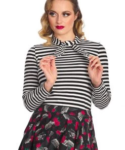 New In Banned Spooks & Stripe 60's Top Black