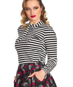 New In Banned Spooks & Stripe 60's Top Black