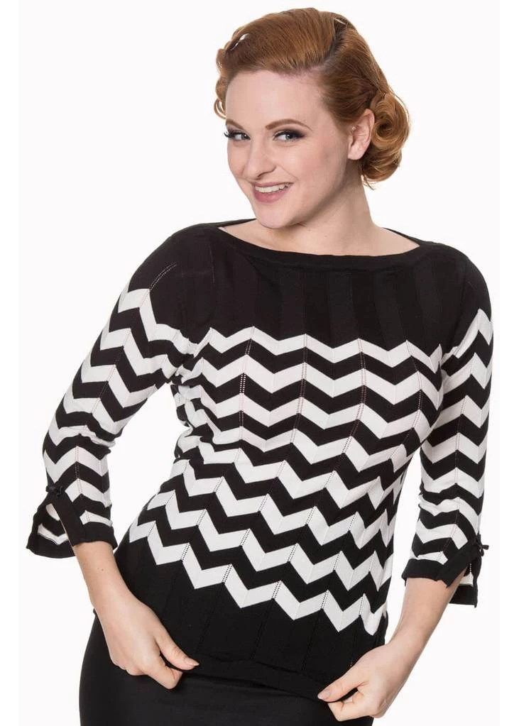 Banned Vanilla Chevron 60's Top Black White New In